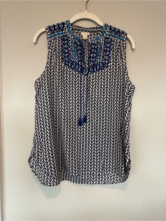 J. Crew Tops - J. Crew Navy & White Embroidered Sleeveless Camisole with Tassel